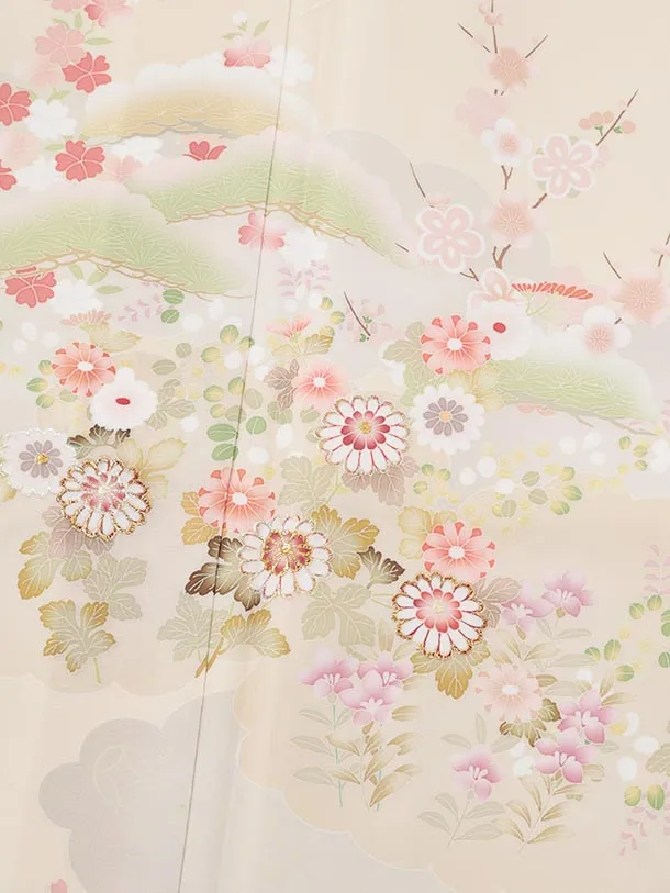 訪問着tｔ1631(トールサイズ) 式部浪漫 クリームベージュ 雲に四季花
