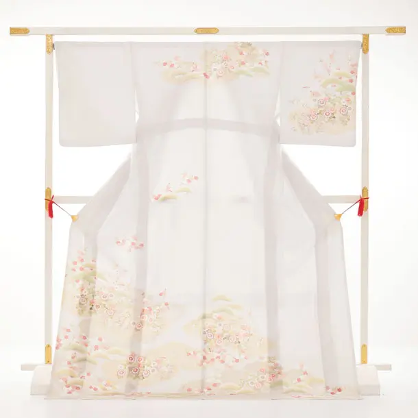 訪問着tｔ1633(トールサイズ) 式部浪漫 ペールグレー 雲に四季花