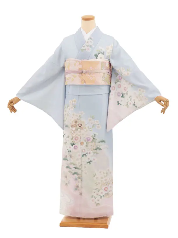 訪問着t1635 式部浪漫 ペールブルー 菊花雪輪