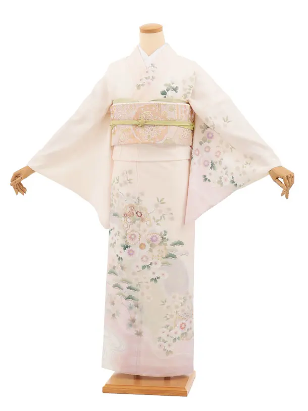 訪問着t1639 式部浪漫 クリームピンク 菊花雪輪