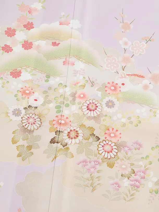 訪問着t1642 式部浪漫 ラベンダー 雲に四季花