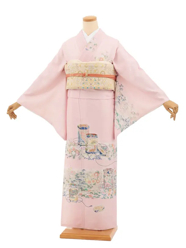 訪問着tQ1645 式部浪漫 ピンク 貝桶