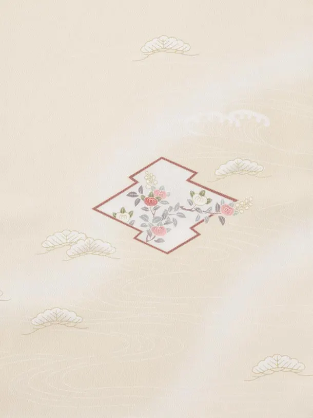 夏訪問着 単衣 1659 クリームベージュ 松皮菱
