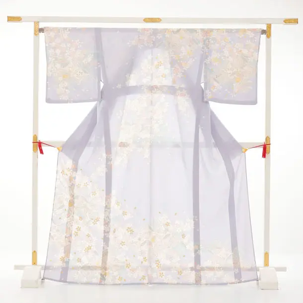 夏訪問着 絽 t1661 JAPAN STYLE パープルブルー 七宝桜