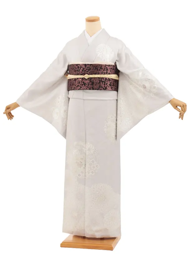 訪問着t1662 華徒然 グレージュ 花づくし
