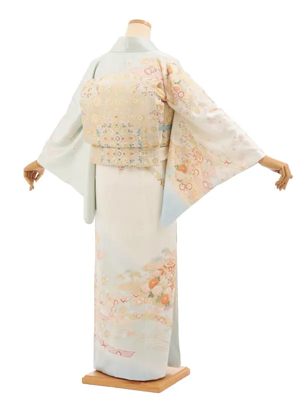 訪問着t1670 うすミント地 貝桶のし菊