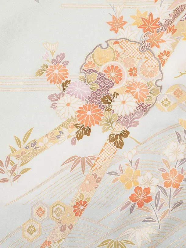 訪問着t1674 ヒワ色 雪輪  四季花
