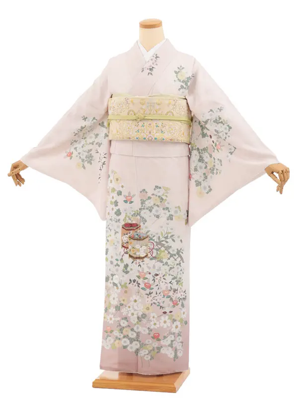 訪問着tｔ1680(トールサイズ) ピンク 貝桶に花