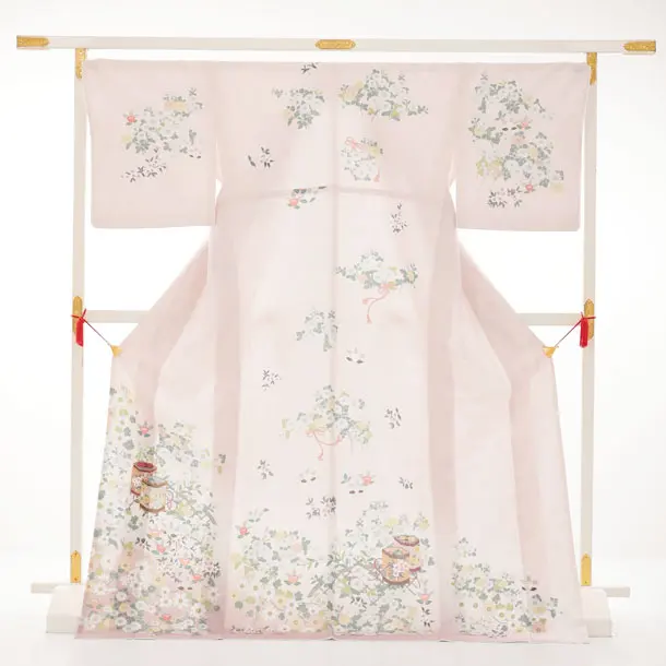 訪問着tｔ1680(トールサイズ) ピンク 貝桶に花