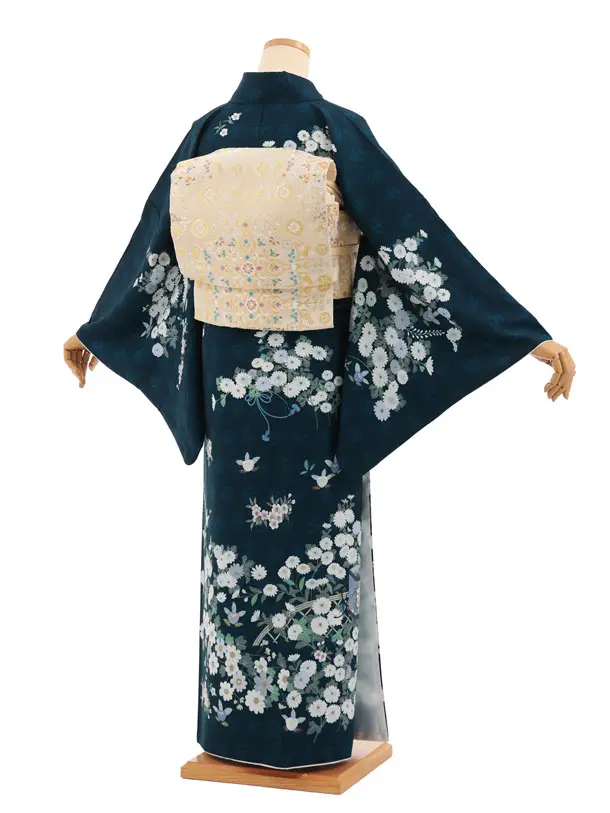 訪問着tｔ1681(トールサイズ) ブルーグリーン 貝桶に花