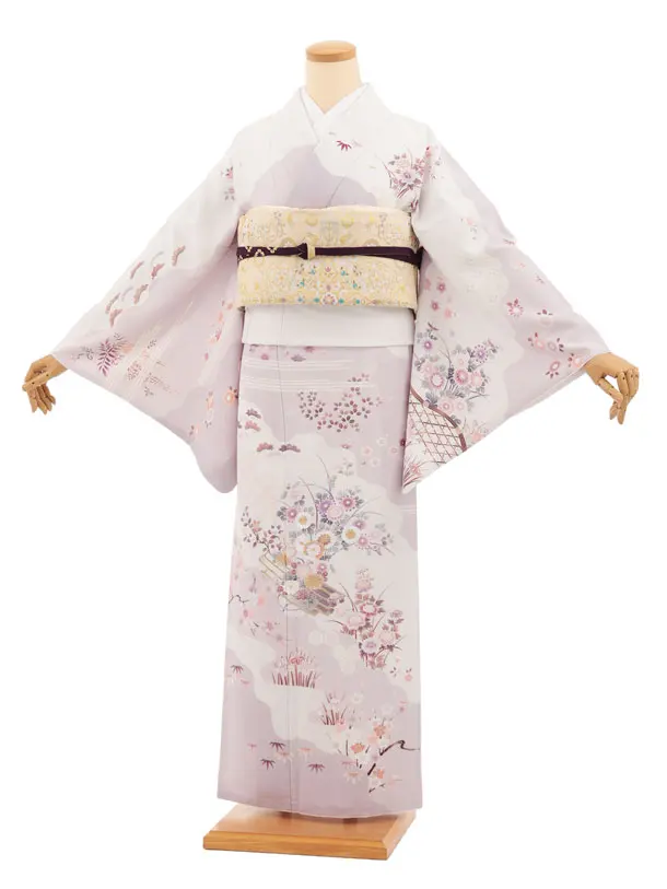 訪問着tｔ1682(トールサイズ) 淡パープル 花 いかだ