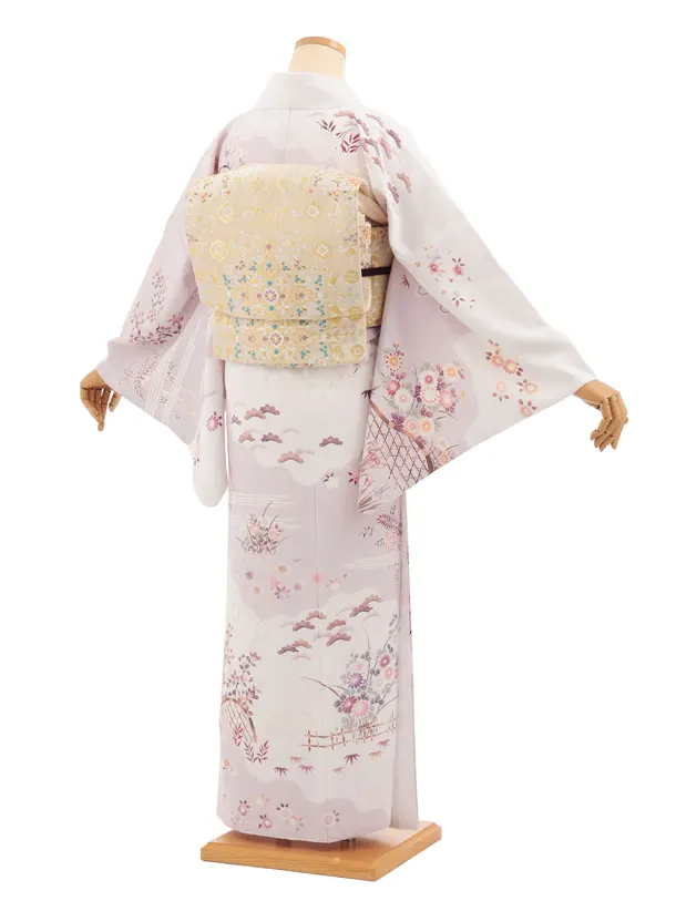 訪問着tｔ1682(トールサイズ) 淡パープル 花 いかだ
