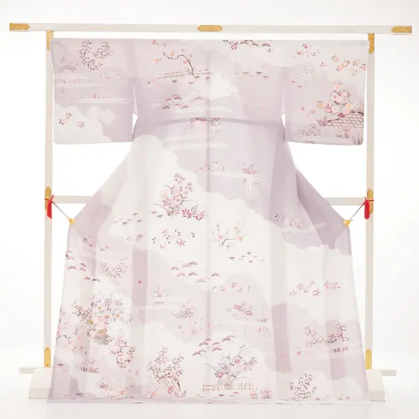 訪問着tｔ1682(トールサイズ) 淡パープル 花 いかだ