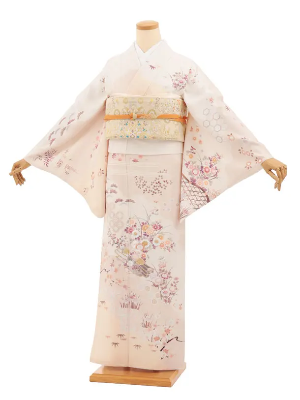 訪問着tｔ1683(トールサイズ) ピンククリーム 花 いかだ