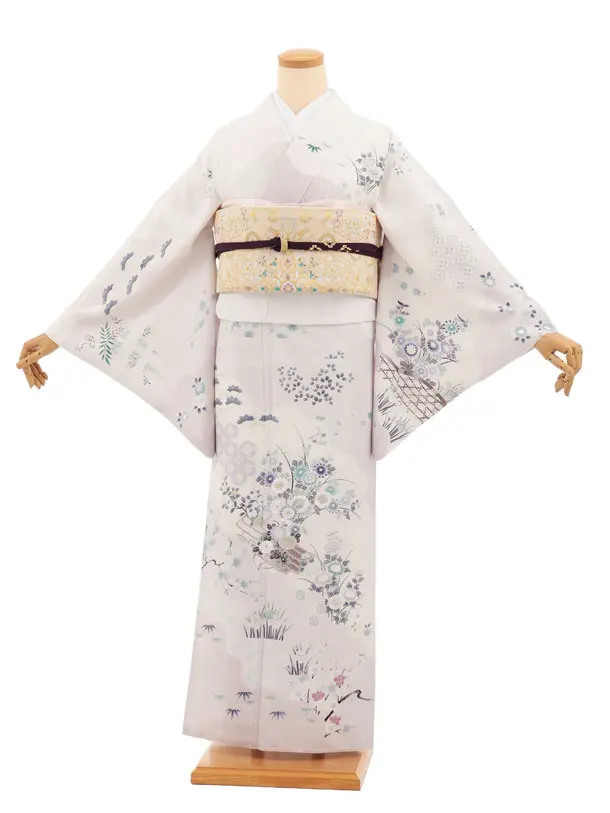 訪問着tｔ1684(トールサイズ) グレー 花 いかだ