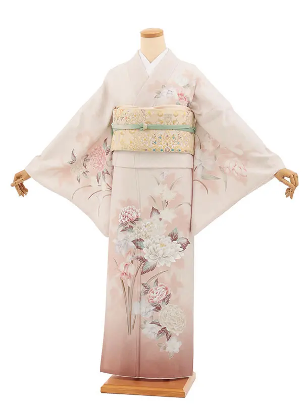 訪問着tt1688(トールサイズ) ピンクベージュ ぼかし 四季花