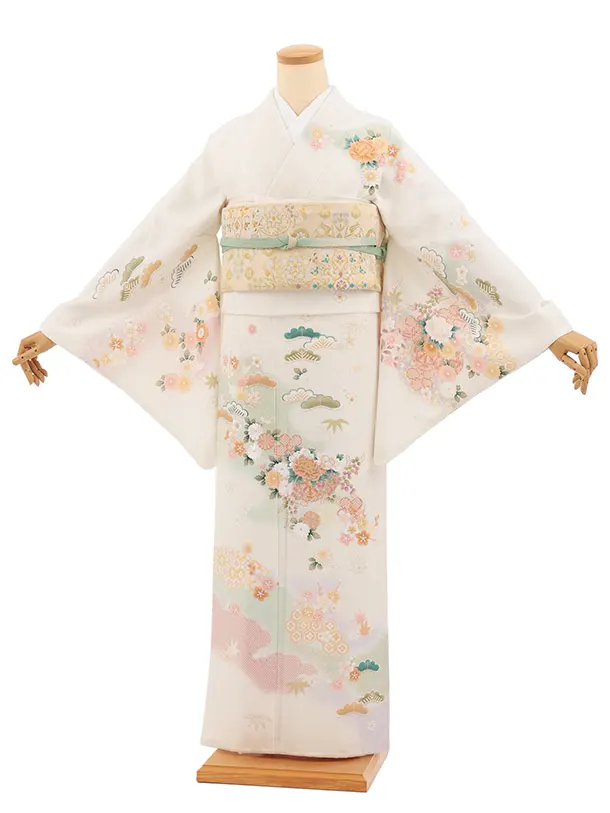訪問着tt1689(トールサイズ) クリーム 花車に松竹梅