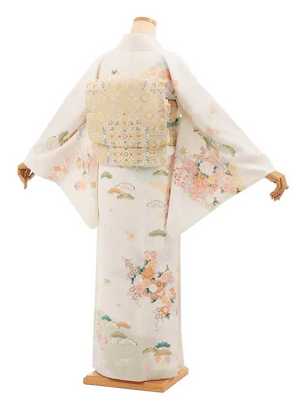 訪問着tt1689(トールサイズ) クリーム 花車に松竹梅