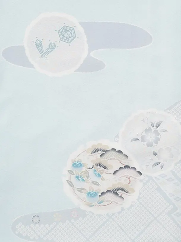 訪問着t1691 ペールブルー 雪輪に花