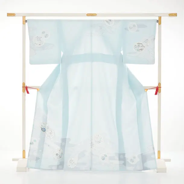 訪問着t1691 ペールブルー 雪輪に花