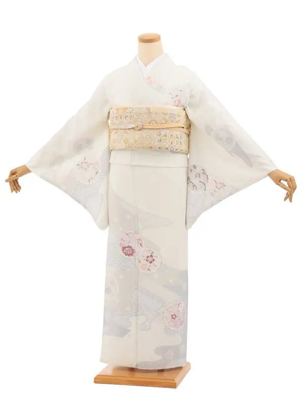 訪問着t1692 クリームベージュ 雪輪に花