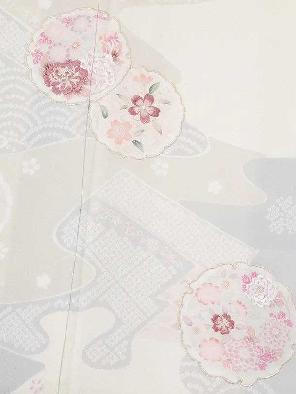 訪問着t1692 クリームベージュ 雪輪に花