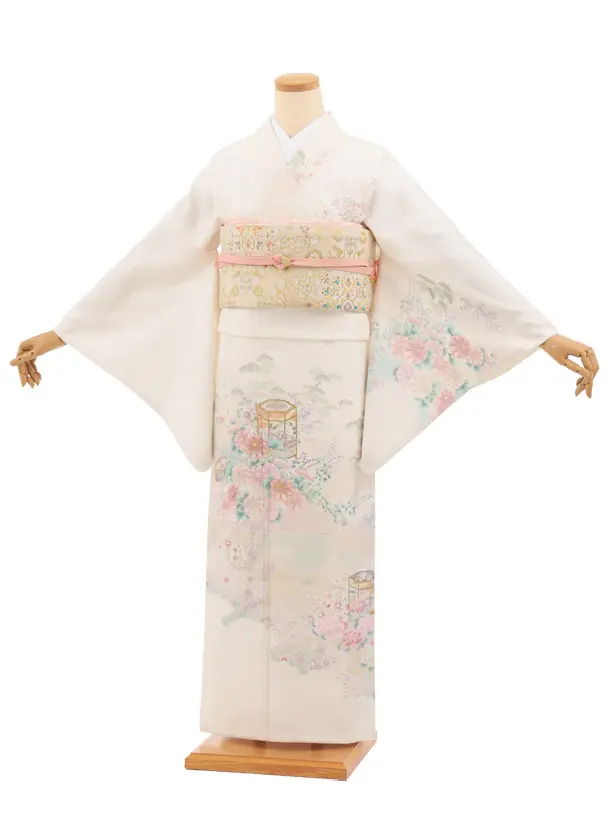 訪問着t1693 クリーム 貝桶 小花