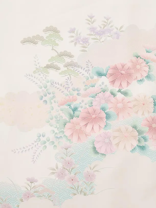 訪問着t1693 クリーム 貝桶 小花