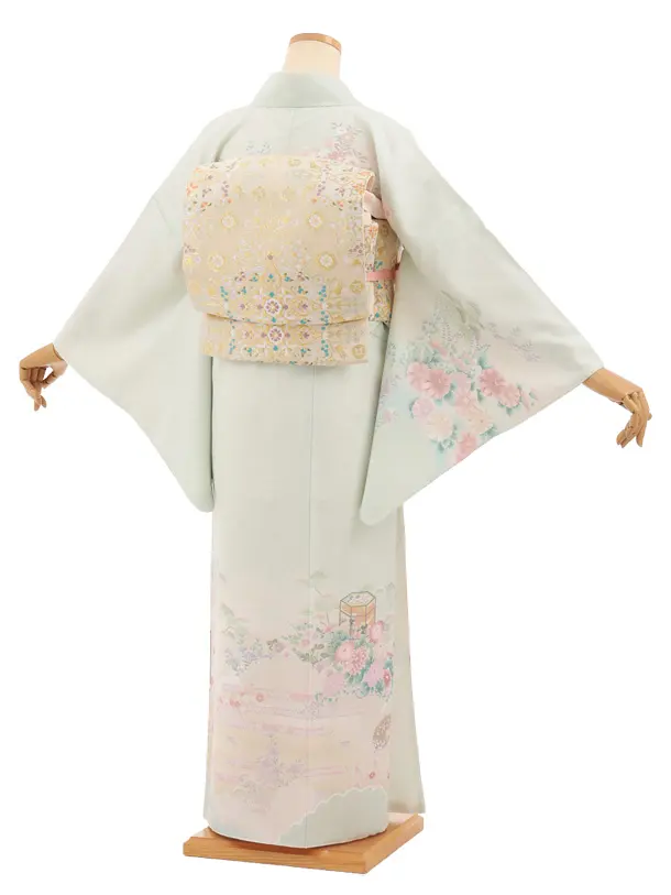 訪問着t1694 ペールグリーン 貝桶 小花