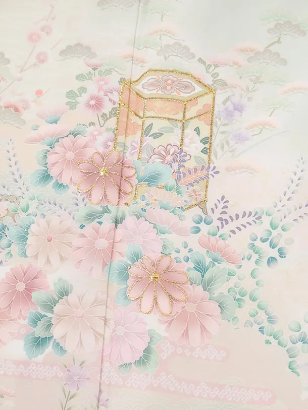 訪問着t1694 ペールグリーン 貝桶 小花