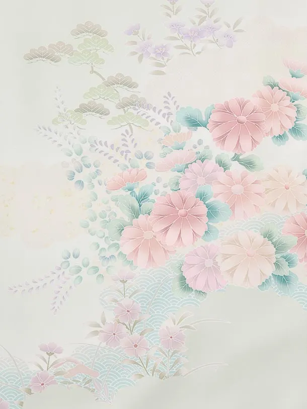 訪問着t1694 ペールグリーン 貝桶 小花