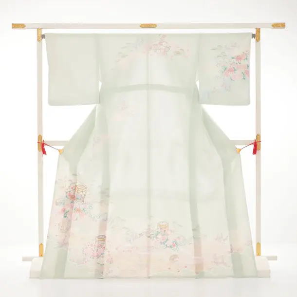 訪問着t1694 ペールグリーン 貝桶 小花