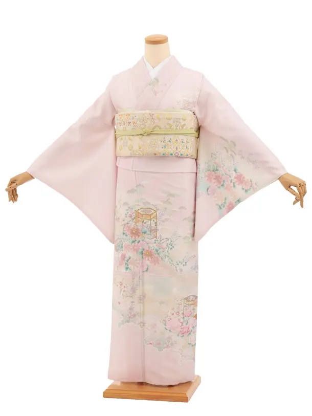 訪問着t1695 ピンク 貝桶 小花