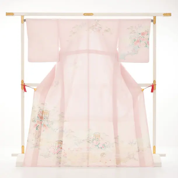 訪問着t1695 ピンク 貝桶 小花
