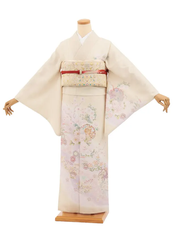 訪問着t1701 クリームベージュ  宝菊 道長