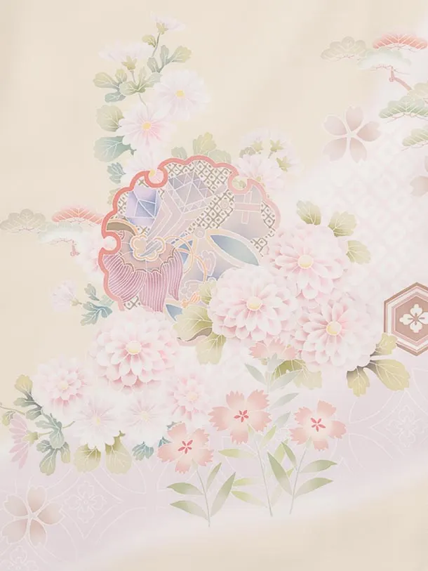 訪問着t1701 クリームベージュ  宝菊 道長