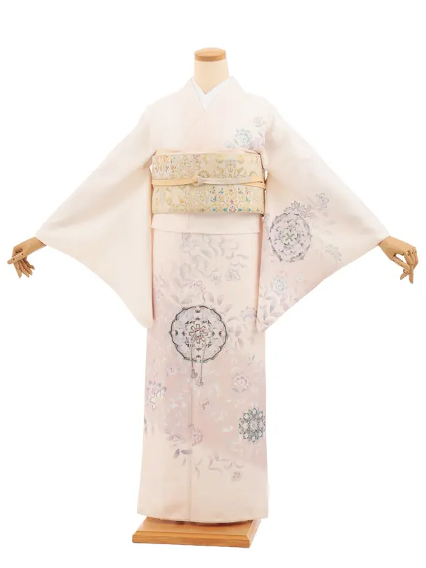 訪問着t1709 クリームピンク  古鏡唐花