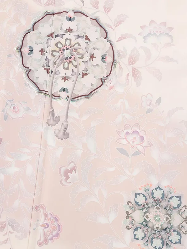 訪問着t1709 クリームピンク  古鏡唐花