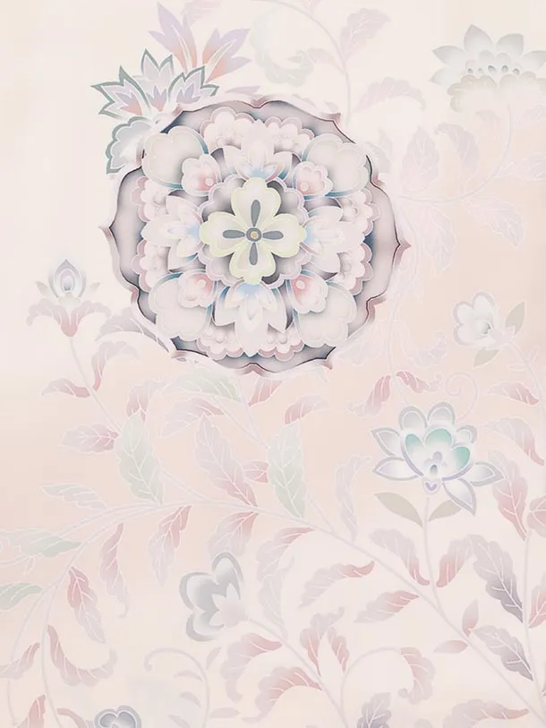 訪問着t1709 クリームピンク  古鏡唐花