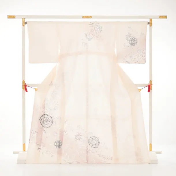 訪問着t1709 クリームピンク  古鏡唐花