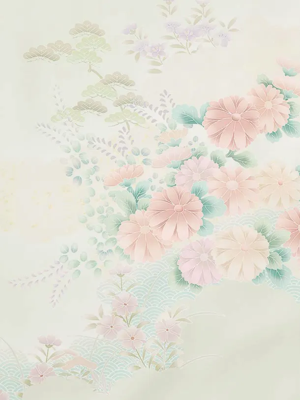 訪問着tt1711(トールサイズ) ペールグリーン 貝桶 小花