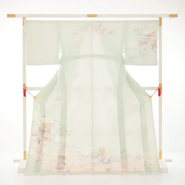 訪問着tt1711(トールサイズ) ペールグリーン 貝桶 小花