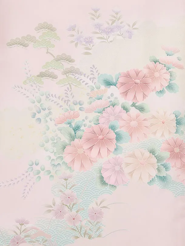 訪問着tt1712(トールサイズ) ピンク 貝桶 小花