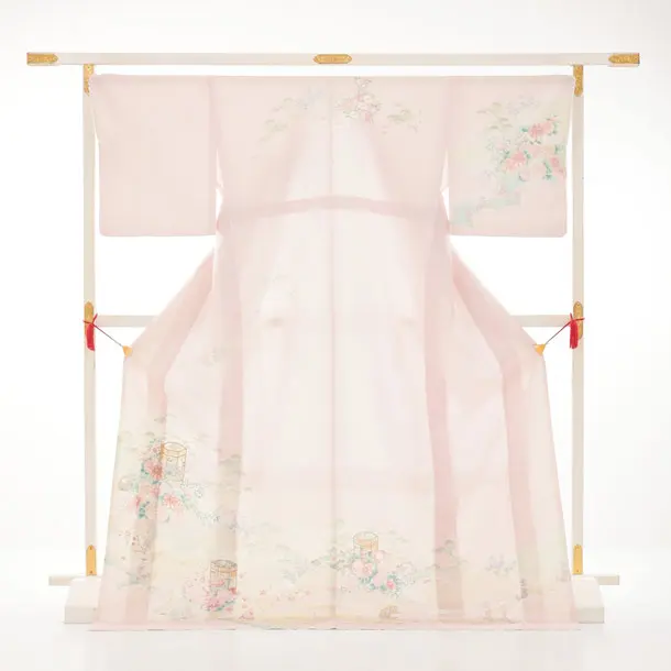 訪問着tt1712(トールサイズ) ピンク 貝桶 小花