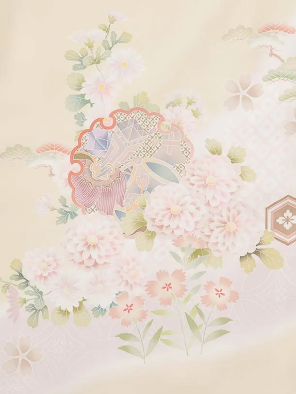 訪問着tt1718(トールサイズ)クリームベージュ 宝菊 道長