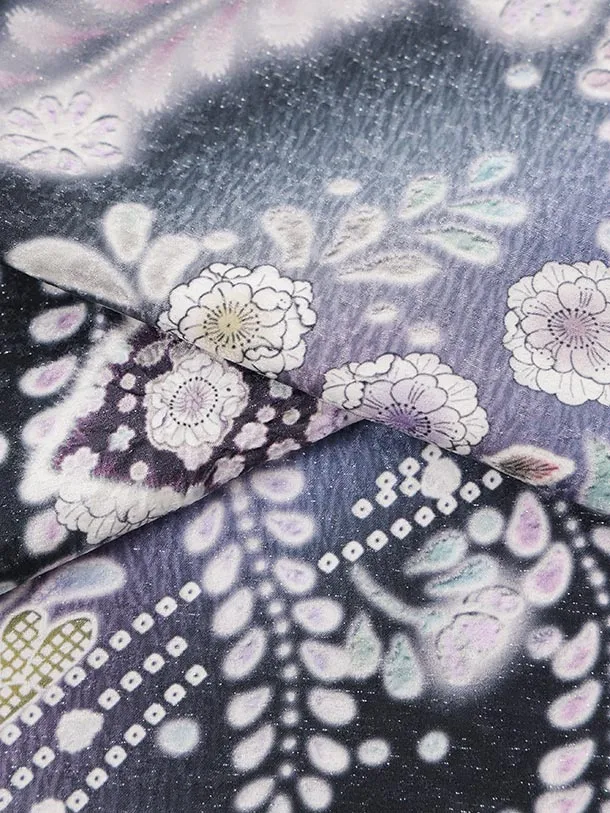訪問着t1724 紺ラメ 辻が花調 扇