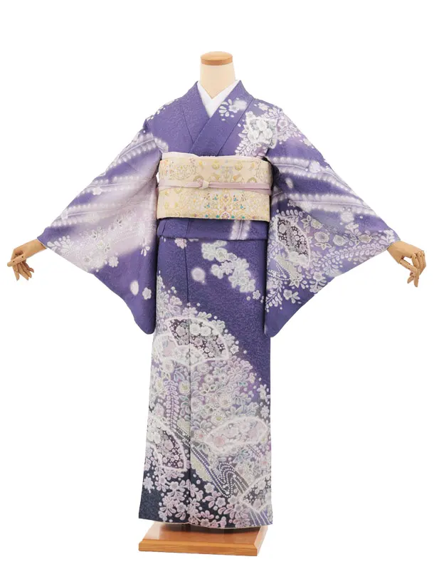 訪問着t1725 パープルラメ 辻が花調 扇
