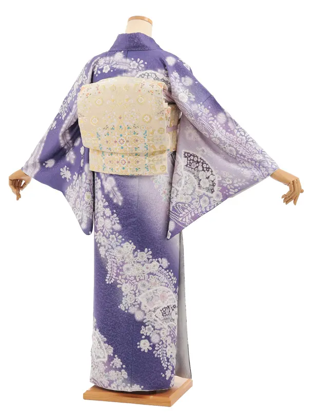 訪問着t1725 パープルラメ 辻が花調 扇