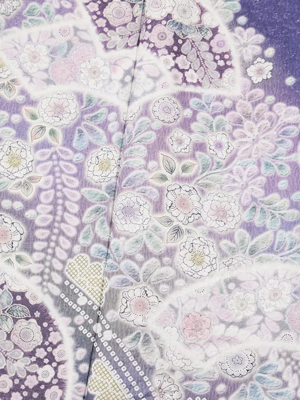 訪問着t1725 パープルラメ 辻が花調 扇