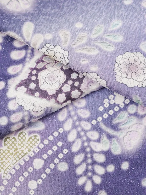 訪問着t1725 パープルラメ 辻が花調 扇